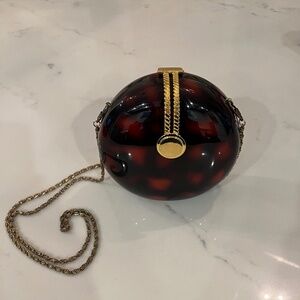 Vintage Tortoiseshell Purse / Handbag  / Clutch w/ Gold Trim & Chain by Y&S Rare